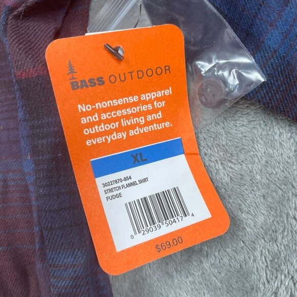 Bass Outdoor XL Stretch Flannel Shirt Fudge Plaid Long Sleeve Button-Up NWT 6430 - Picture 3 of 8